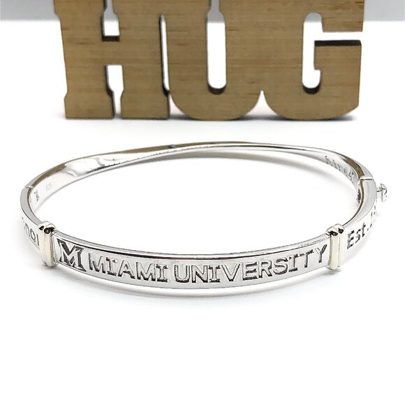 Ohio Miami University Oval Style Sterling Silver Hinged Bangle Bracelet - Picture 9 of 9